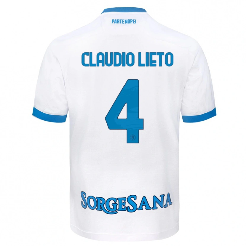 Danxen Enfant Maillot Claudio Lieto #4 Blanc Bleu Ciel Tenues Extérieur 2026/27 T-Shirt