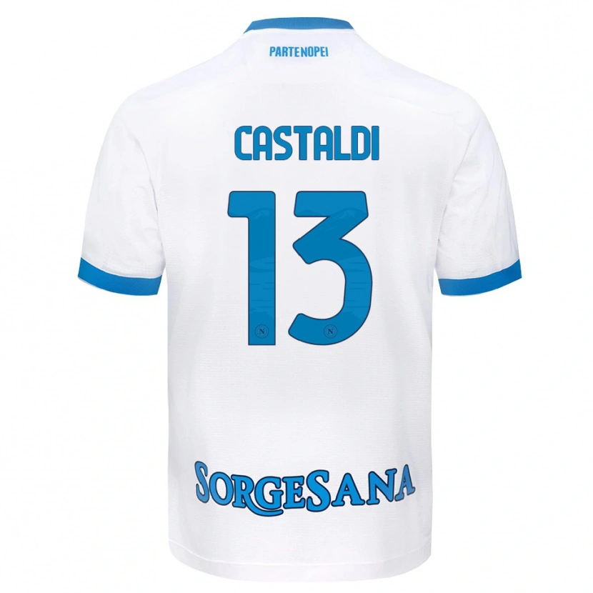 Danxen Enfant Maillot Ciro Castaldi #13 Blanc Bleu Ciel Tenues Extérieur 2026/27 T-Shirt