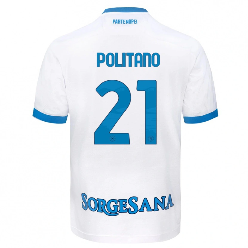 Danxen Enfant Maillot Matteo Politano #21 Blanc Bleu Ciel Tenues Extérieur 2026/27 T-Shirt