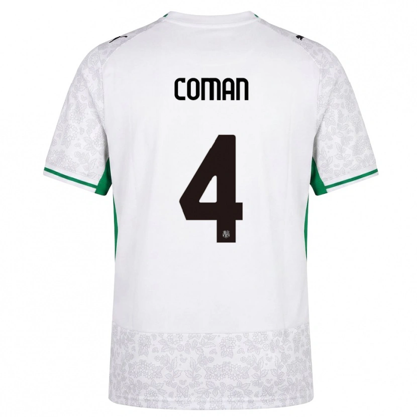 Danxen Enfant Maillot Rareș Coman #4 Blanc Noir Vert Tenues Extérieur 2026/27 T-Shirt
