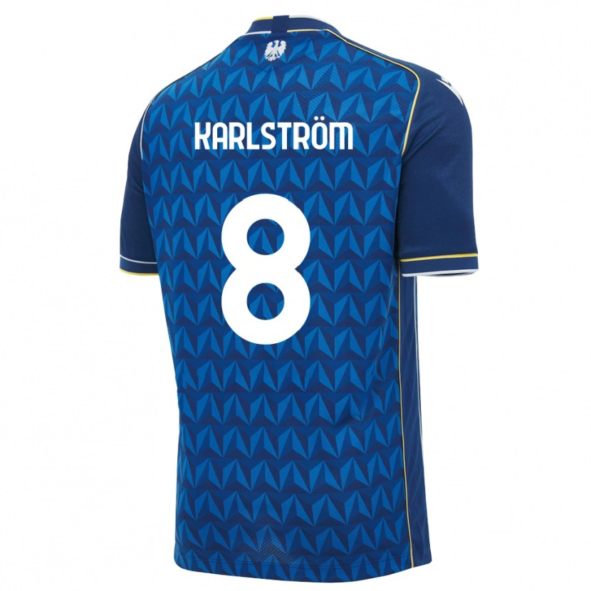 Danxen Enfant Maillot Jesper Karlström #8 Bleu Roi Blanc Bleu Tenues Extérieur 2026/27 T-Shirt