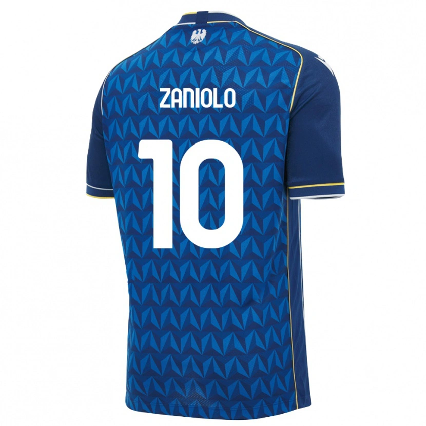 Danxen Enfant Maillot Nicolò Zaniolo #10 Bleu Roi Blanc Bleu Tenues Extérieur 2026/27 T-Shirt