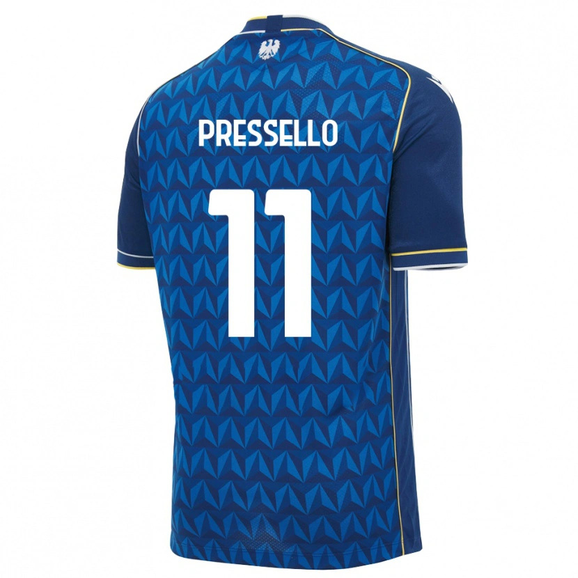 Danxen Enfant Maillot Matteo Pressello #11 Bleu Roi Blanc Bleu Tenues Extérieur 2026/27 T-Shirt