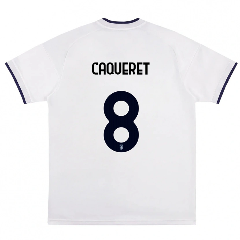 Danxen Enfant Maillot Maxence Caqueret #8 Blanc Rouge Bleu Royal Tenues Extérieur 2026/27 T-Shirt