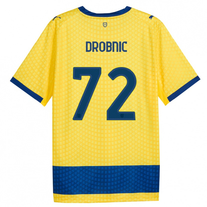 Danxen Enfant Maillot Dominik Drobnic #72 Jaune Bleu Noir Tenues Extérieur 2026/27 T-Shirt