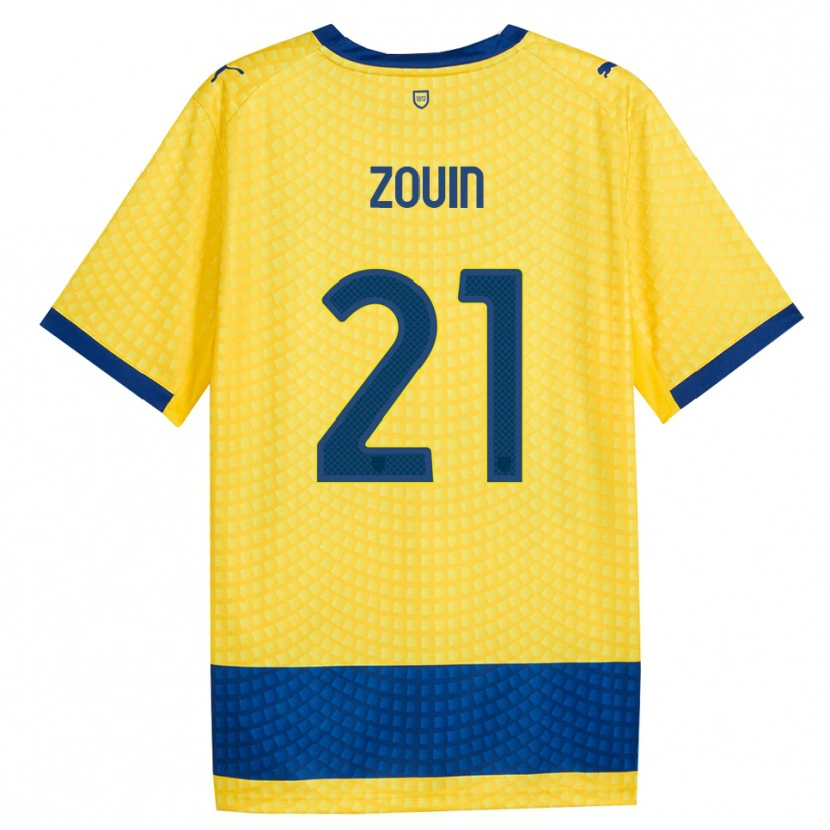 Danxen Enfant Maillot Aymen Zouin #21 Jaune Bleu Noir Tenues Extérieur 2026/27 T-Shirt