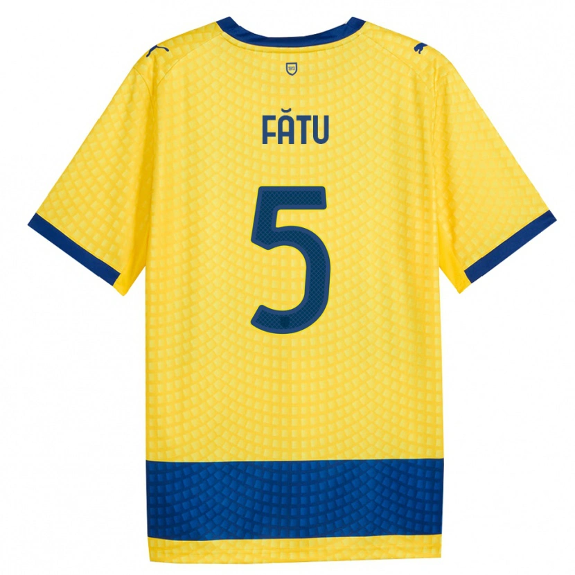 Danxen Enfant Maillot Rareș Fătu #5 Jaune Bleu Noir Tenues Extérieur 2026/27 T-Shirt