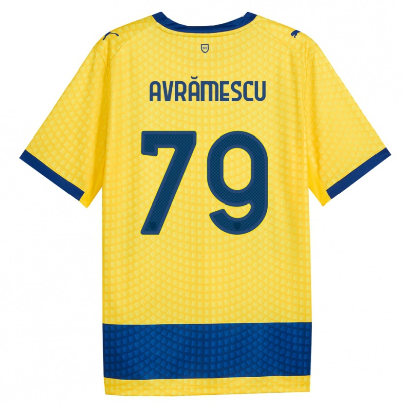 Danxen Enfant Maillot Ianis Avrămescu #79 Jaune Bleu Noir Tenues Extérieur 2026/27 T-Shirt