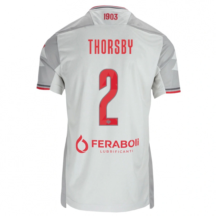 Danxen Enfant Maillot Morten Thorsby #2 Gris Blanc Rouge Tenues Extérieur 2026/27 T-Shirt