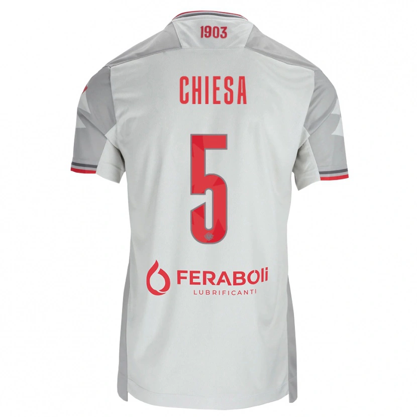 Danxen Enfant Maillot Mattia Chiesa #5 Gris Blanc Rouge Tenues Extérieur 2026/27 T-Shirt