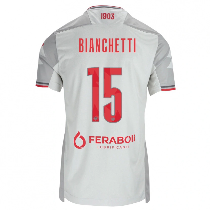 Danxen Enfant Maillot Matteo Bianchetti #15 Gris Blanc Rouge Tenues Extérieur 2026/27 T-Shirt