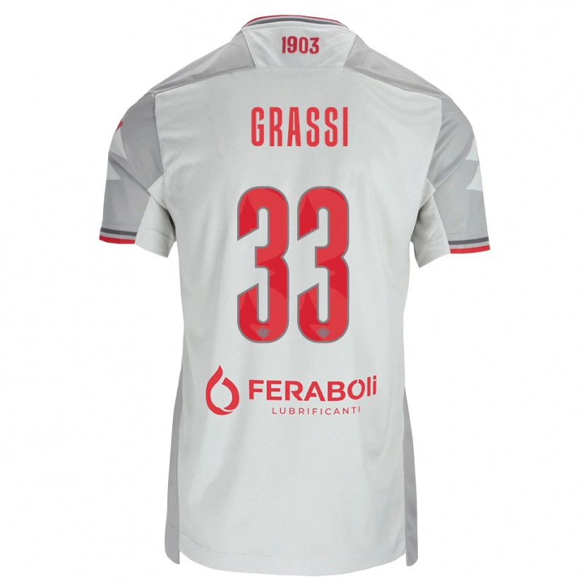 Danxen Enfant Maillot Alberto Grassi #33 Gris Blanc Rouge Tenues Extérieur 2026/27 T-Shirt