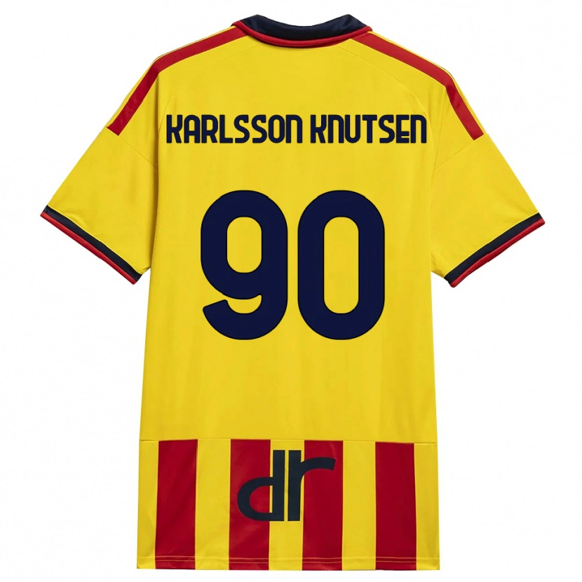 Danxen Homme Maillot Storm Karlsson Knutsen #90 Jaune Rouge Tenues Domicile 2026/27 T-Shirt