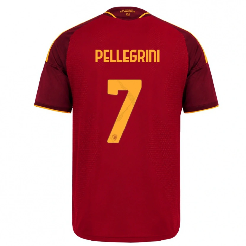 Danxen Homme Maillot Lorenzo Pellegrini #7 Rouge Doré Jaune Tenues Domicile 2026/27 T-Shirt