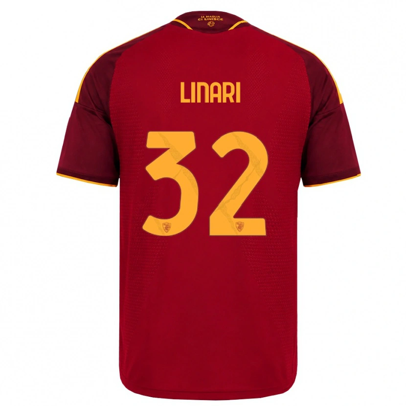 Danxen Homme Maillot Elena Linari #32 Rouge Doré Jaune Tenues Domicile 2026/27 T-Shirt
