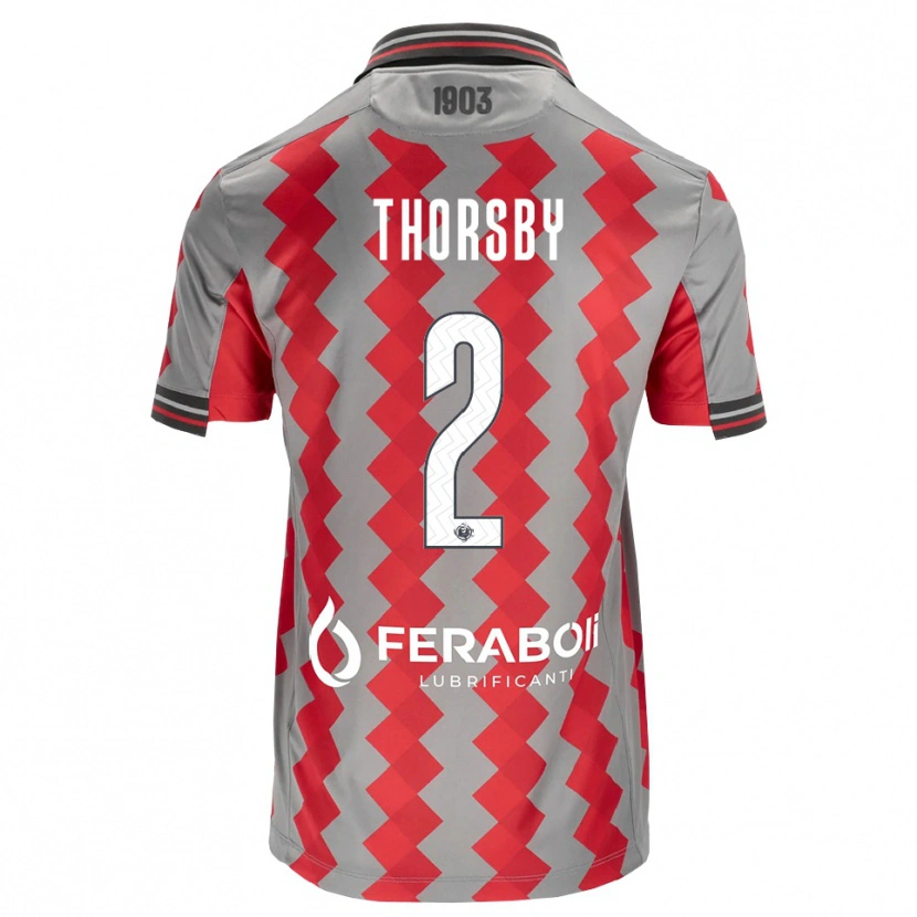 Danxen Homme Maillot Morten Thorsby #2 Gris Rouge Blanc Tenues Domicile 2026/27 T-Shirt