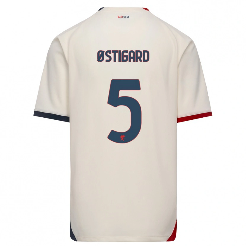Danxen Homme Maillot Leo Østigård #5 Blanc Cassé Rouge Tenues Extérieur 2026/27 T-Shirt