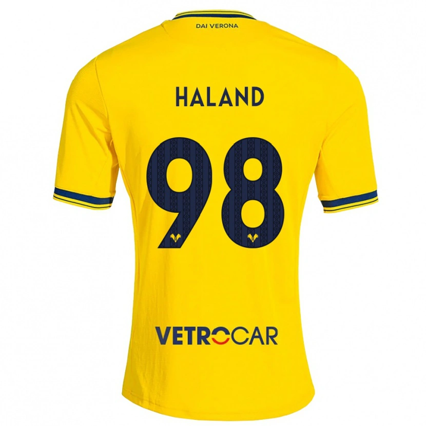 Danxen Homme Maillot Benedicte Iversen Håland #98 Jaune Rouge Tenues Extérieur 2026/27 T-Shirt