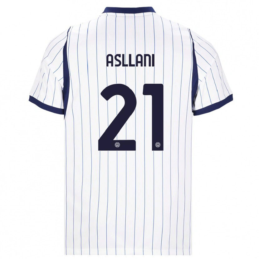 Danxen Homme Maillot Kristjan Asllani #21 Blanc Bleu Marine Tenues Extérieur 2026/27 T-Shirt
