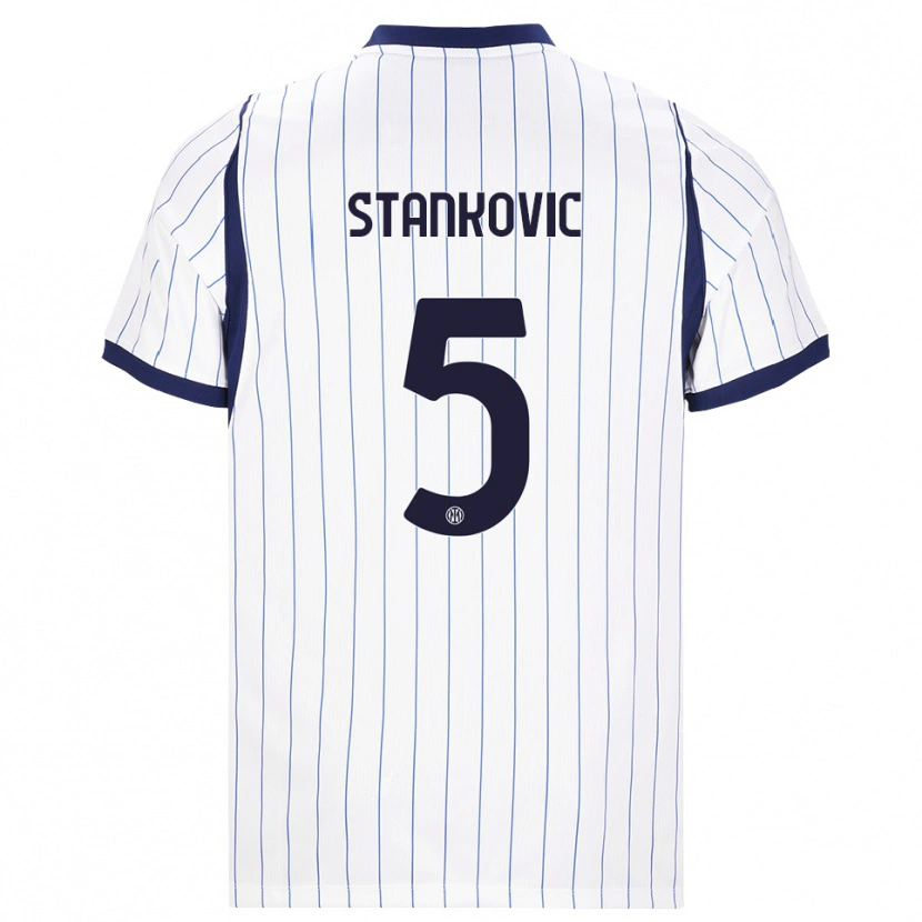 Danxen Homme Maillot Aleksandar Stanković #5 Blanc Bleu Marine Tenues Extérieur 2026/27 T-Shirt