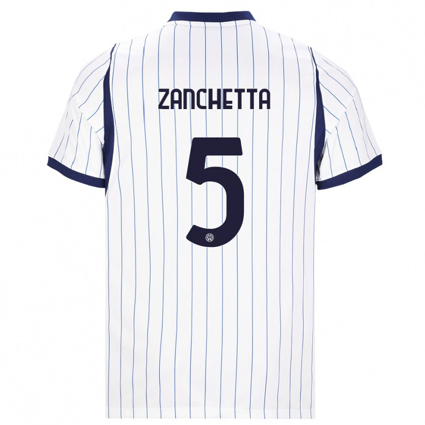 Danxen Homme Maillot Mattia Zanchetta #5 Blanc Bleu Marine Tenues Extérieur 2026/27 T-Shirt