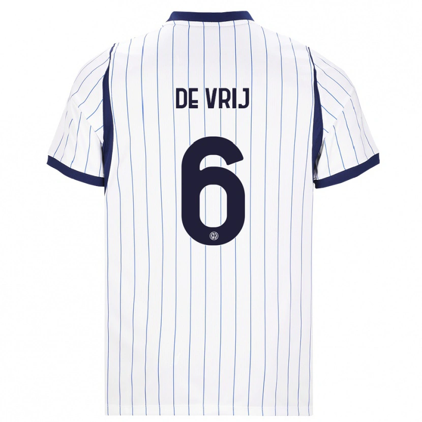 Danxen Homme Maillot Stefan De Vrij #6 Blanc Bleu Marine Tenues Extérieur 2026/27 T-Shirt