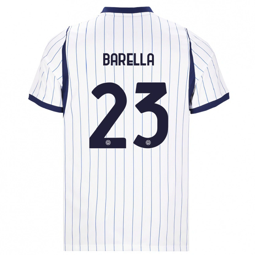 Danxen Homme Maillot Nicolò Barella #23 Blanc Bleu Marine Tenues Extérieur 2026/27 T-Shirt