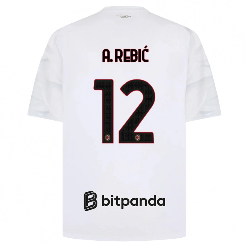 Danxen Homme Maillot Ante Rebic #12 Blanc Rouge Noir Tenues Extérieur 2026/27 T-Shirt