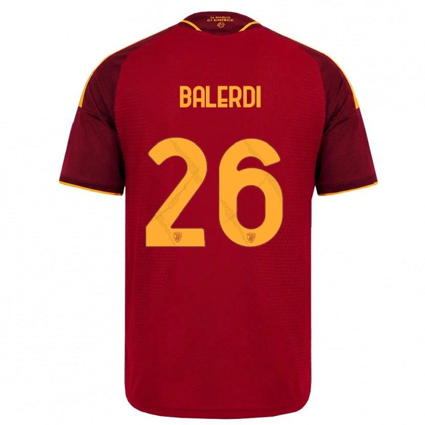 Danxen Femme Maillot Leonardo Balerdi #26 Rouge Doré Jaune Tenues Domicile 2026/27 T-Shirt