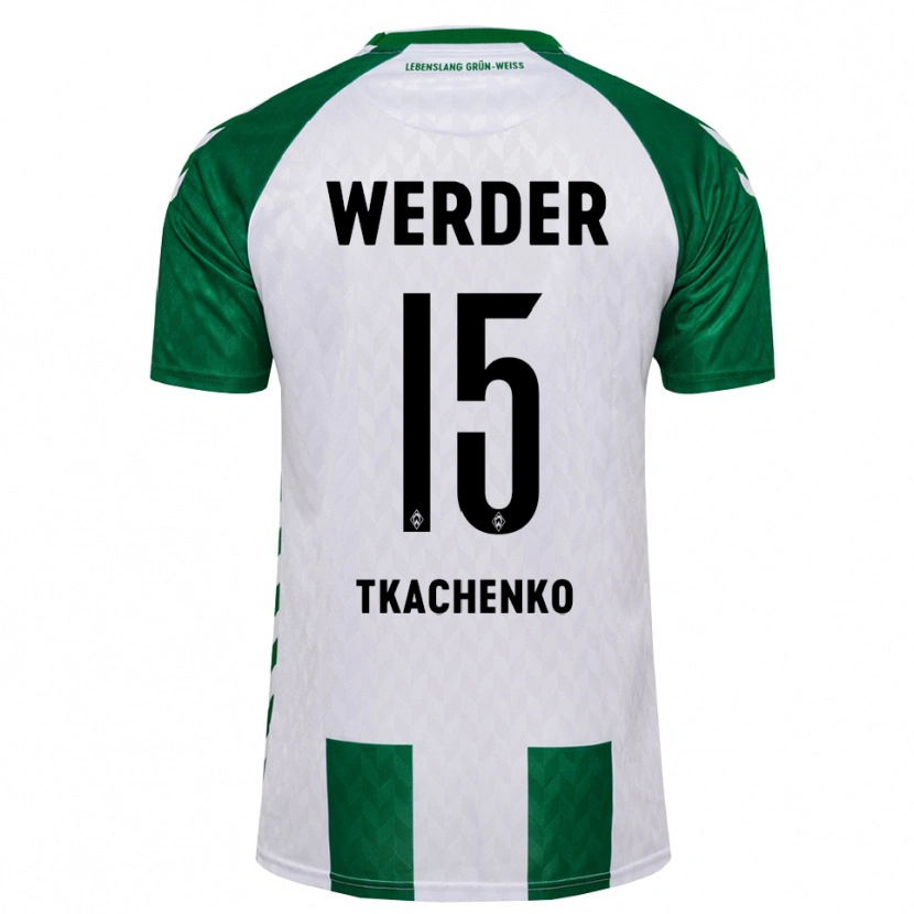 Danxen Femme Maillot Oleksandr Tkachenko #15 Vert Blanc Tenues Domicile 2026/27 T-Shirt