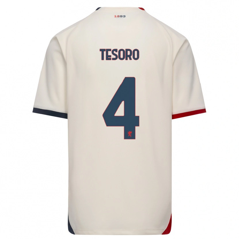 Danxen Femme Maillot Cristian Tesoro #4 Blanc Cassé Rouge Tenues Extérieur 2026/27 T-Shirt
