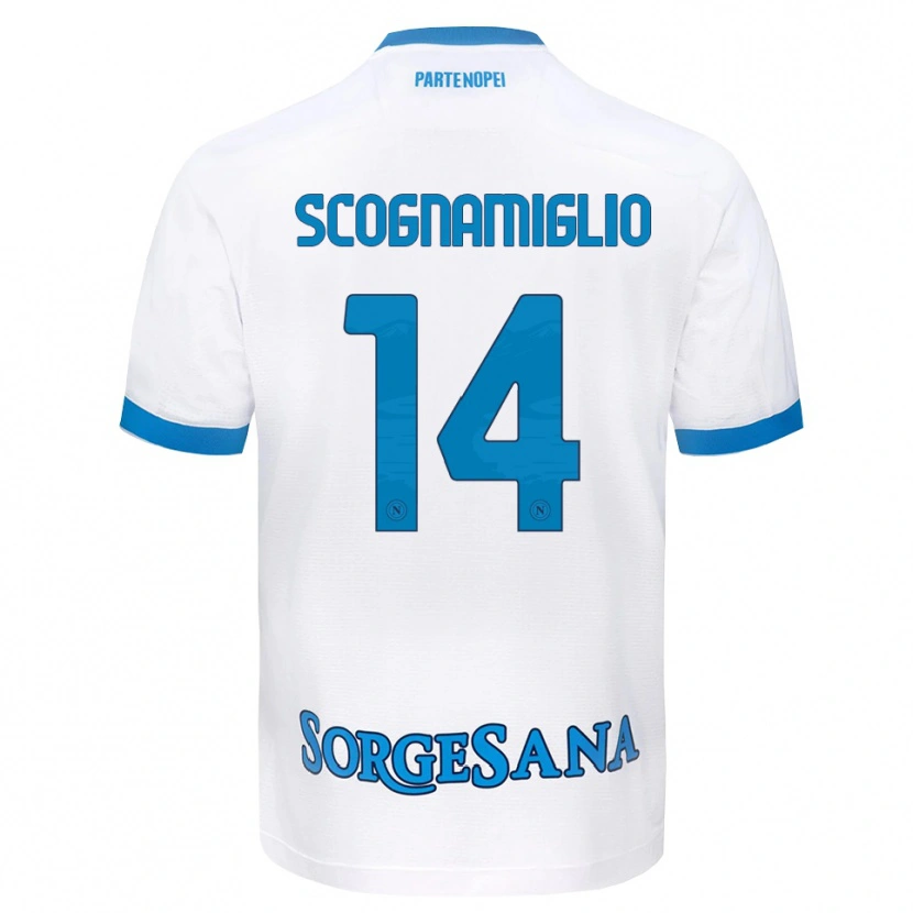 Danxen Femme Maillot Fabio Scognamiglio #14 Blanc Bleu Ciel Tenues Extérieur 2026/27 T-Shirt