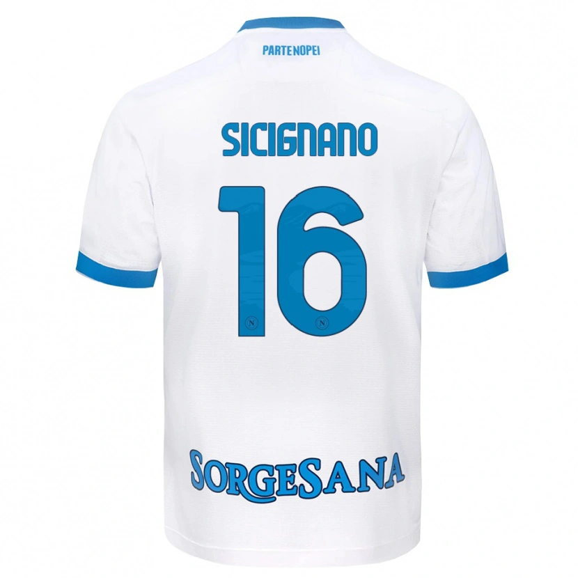 Danxen Femme Maillot Luigi Sicignano #16 Blanc Bleu Ciel Tenues Extérieur 2026/27 T-Shirt