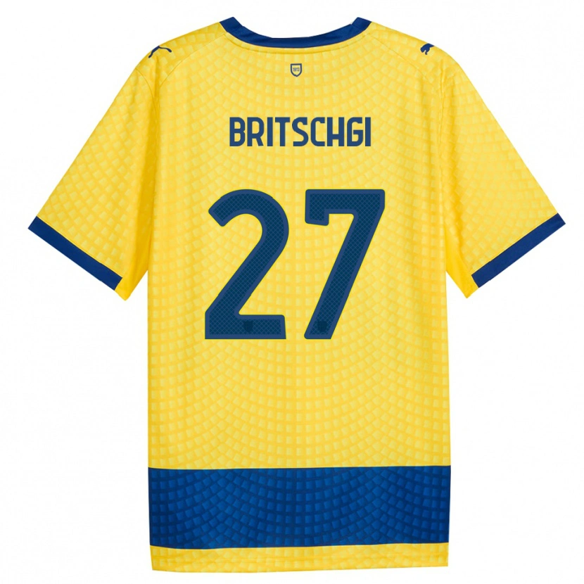 Danxen Femme Maillot Sascha Britschgi #27 Jaune Bleu Noir Tenues Extérieur 2026/27 T-Shirt