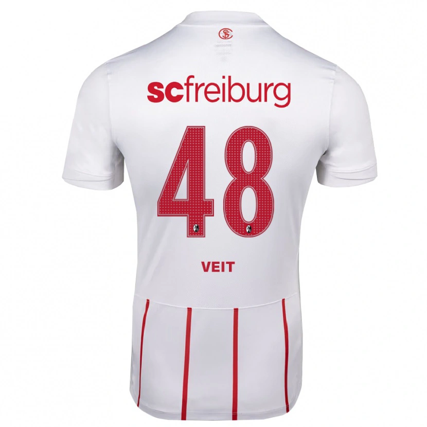 Danxen Enfant Maillot Jannik Veit #48 Blanc Rouge Jaune Tenues Extérieur 2026/27 T-Shirt
