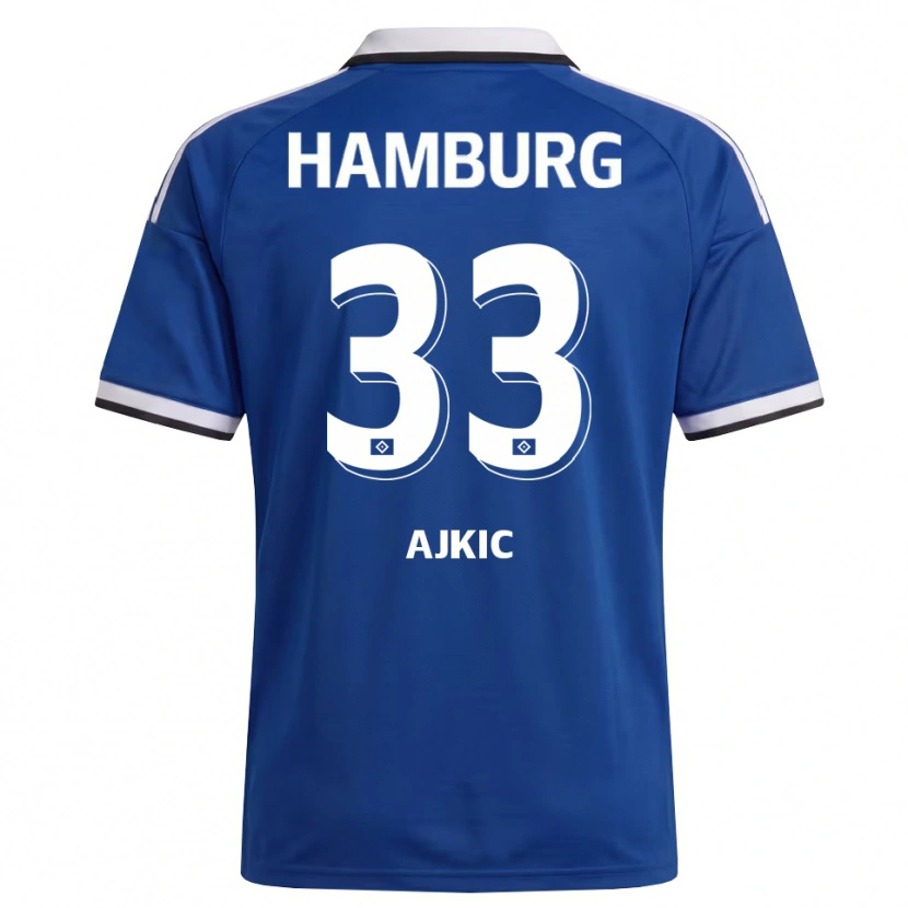 Danxen Enfant Maillot Selim Ajkic #33 Blanc Bleu Tenues Extérieur 2026/27 T-Shirt