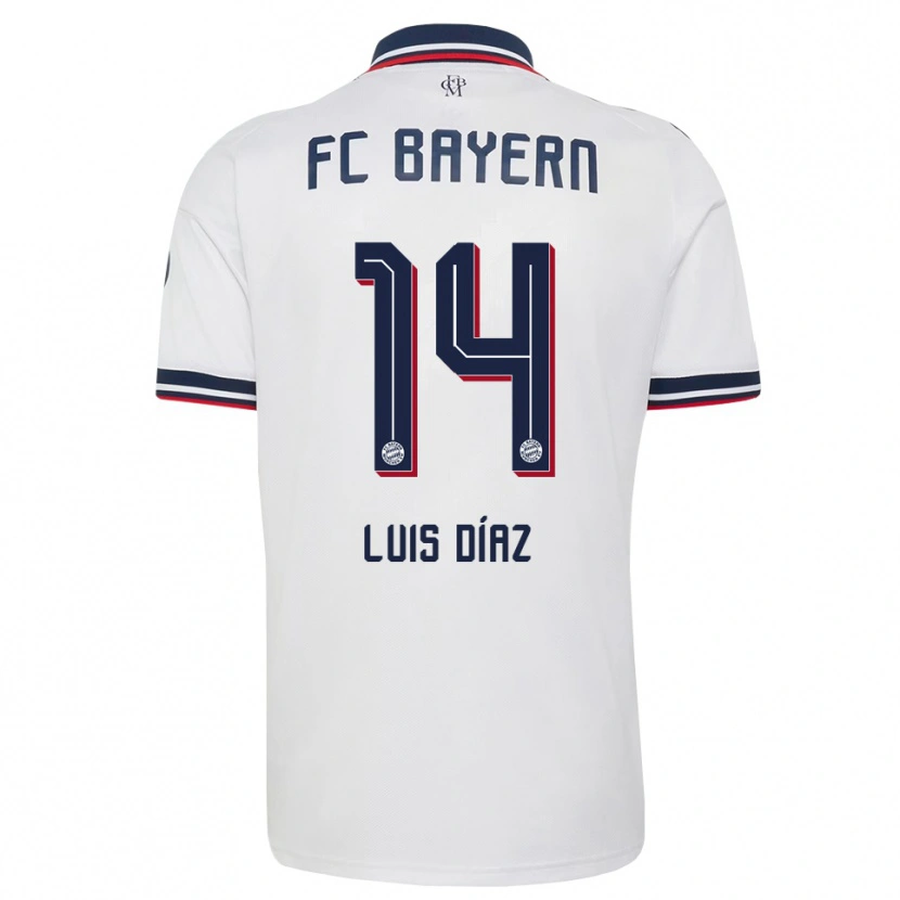 Danxen Enfant Maillot Luis Díaz #14 Blanc Gris Rouge Tenues Extérieur 2026/27 T-Shirt