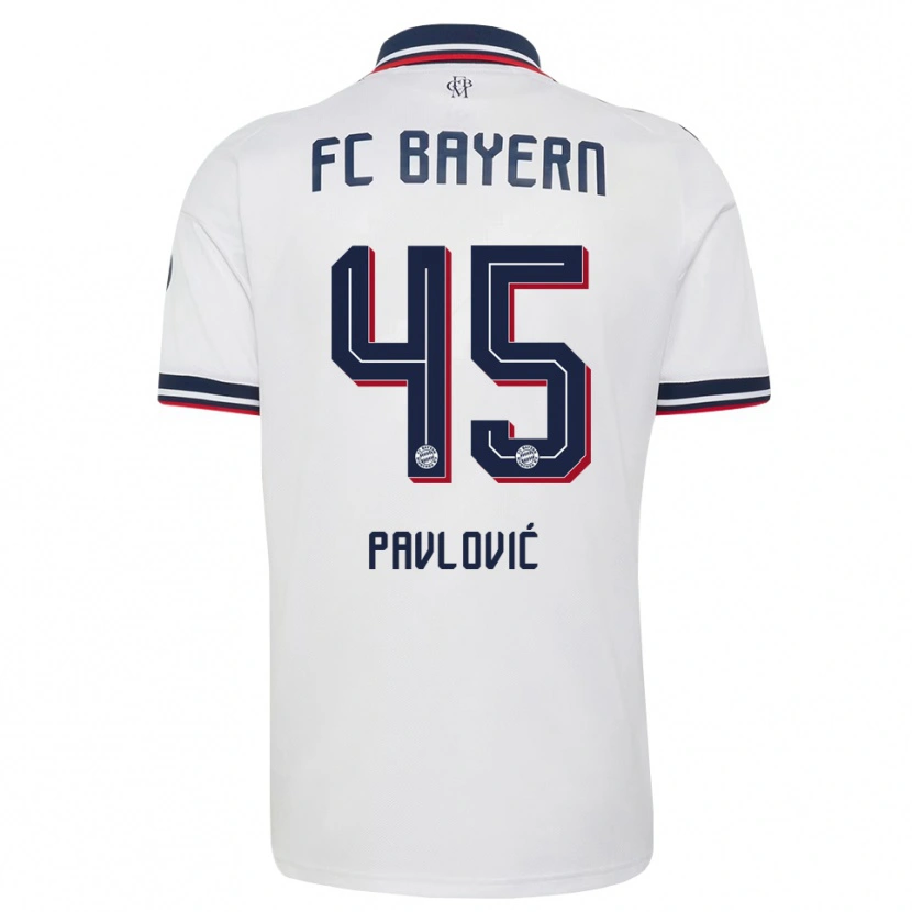 Danxen Enfant Maillot Aleksandar Pavlovic #45 Blanc Gris Rouge Tenues Extérieur 2026/27 T-Shirt