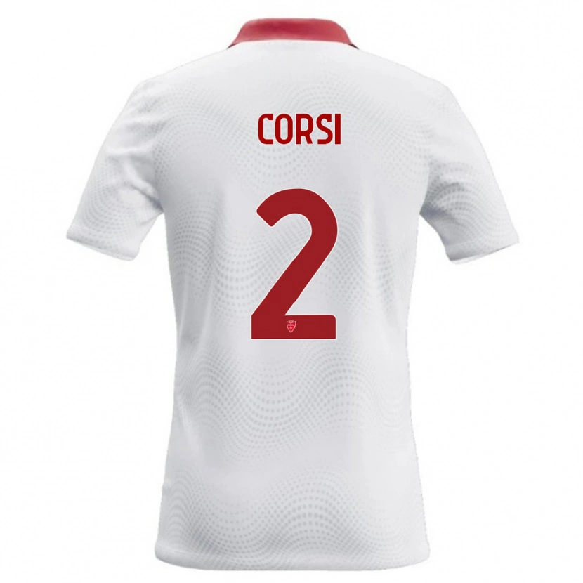 Danxen Enfant Maillot Giovanni Corsi #2 Blanc Rouge Tenues Extérieur 2026/27 T-Shirt