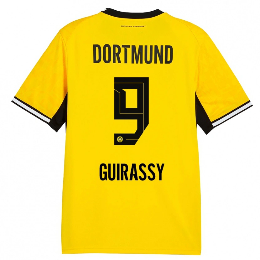 Danxen Femme Maillot Serhou Guirassy #9 Jaune Noir Blanc Tenues Domicile 2026/27 T-Shirt