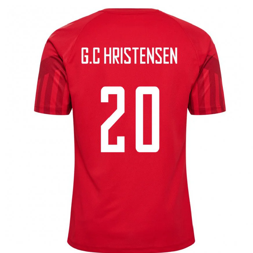 Danxen Homme Maillot Danemark Gustav Christensen #20 Rouge Tenues Domicile 22-24 T-shirt