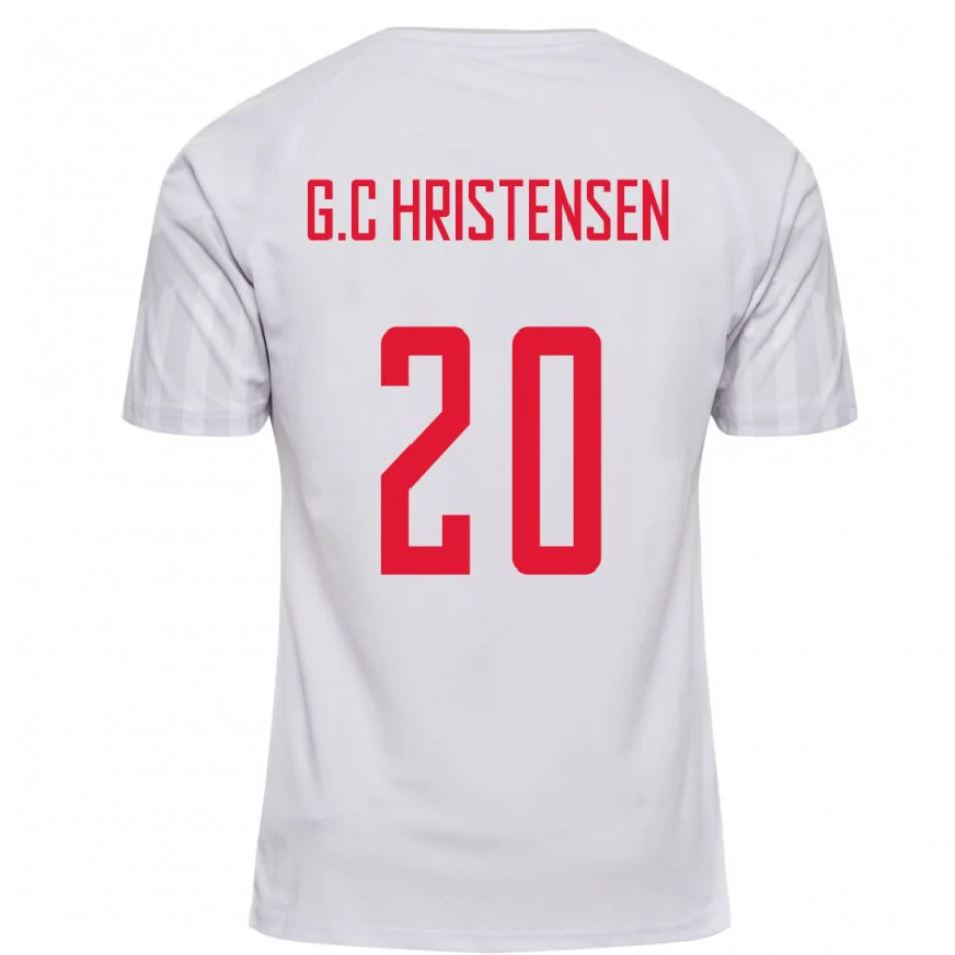 Danxen Homme Maillot Danemark Gustav Christensen #20 Blanc Tenues Extérieur 22-24 T-shirt
