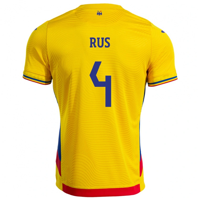 Danxen Enfant Maillot Roumanie Adrian Rus #4 Jaune Tenues Domicile 24-26 T-Shirt
