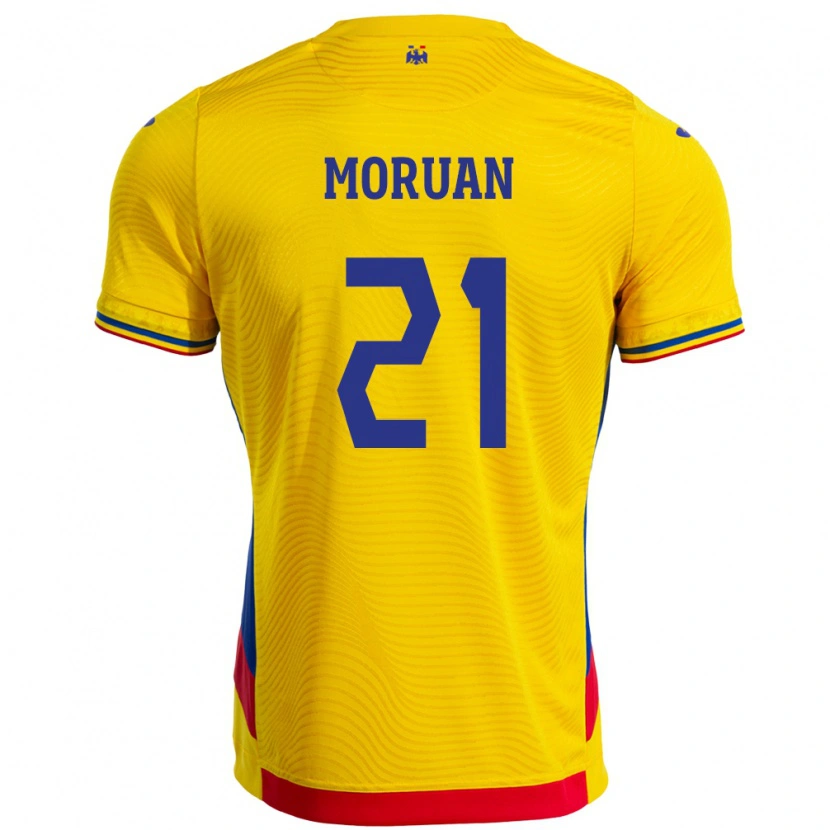 Danxen Enfant Maillot Roumanie Olimpiu Moruţan #21 Jaune Tenues Domicile 24-26 T-Shirt