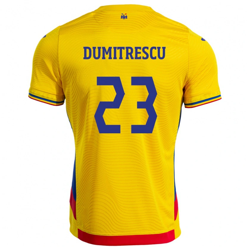 Danxen Enfant Maillot Roumanie Andres Dumitrescu #23 Jaune Tenues Domicile 24-26 T-Shirt