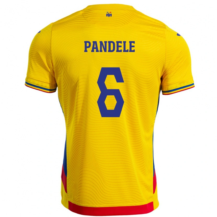 Danxen Enfant Maillot Roumanie Andrei Pandele #6 Jaune Tenues Domicile 24-26 T-Shirt
