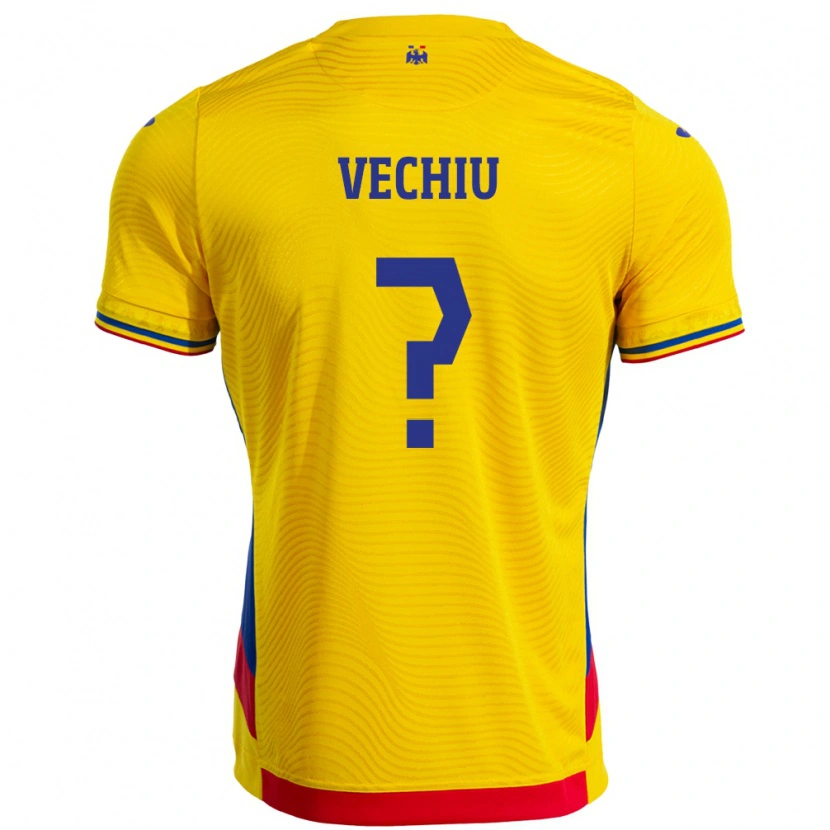 Danxen Enfant Maillot Roumanie Christian Vechiu #0 Jaune Tenues Domicile 24-26 T-Shirt