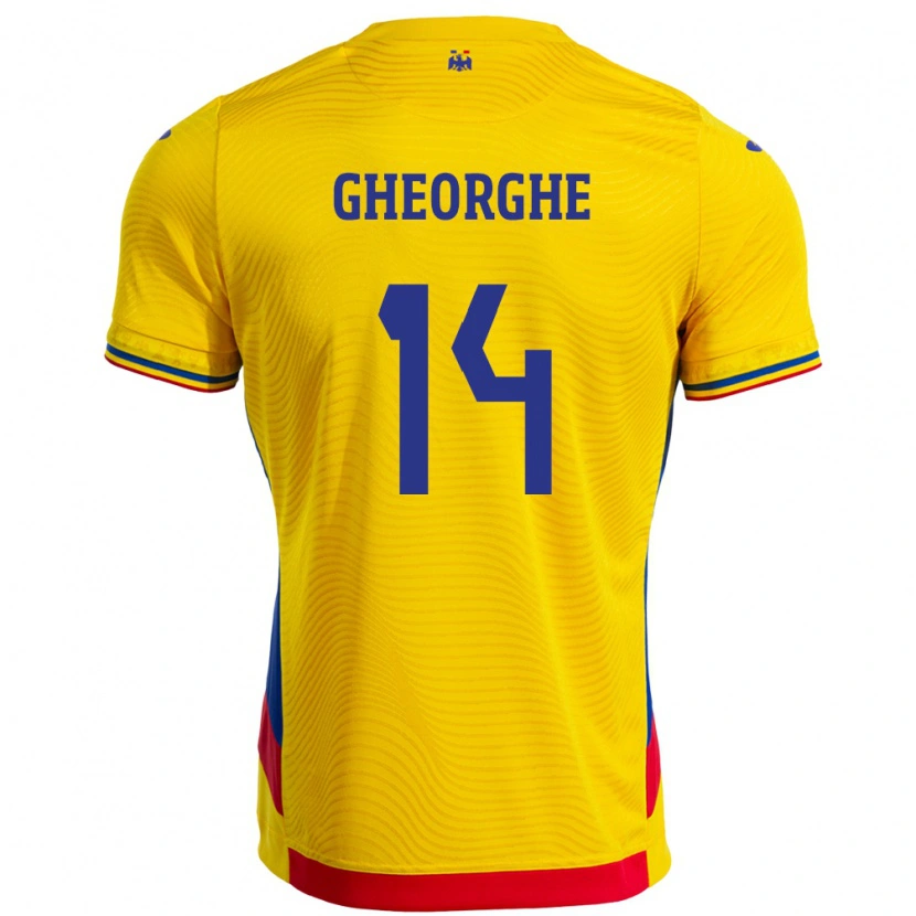 Danxen Enfant Maillot Roumanie Costyn Gheorghe #14 Jaune Tenues Domicile 24-26 T-Shirt