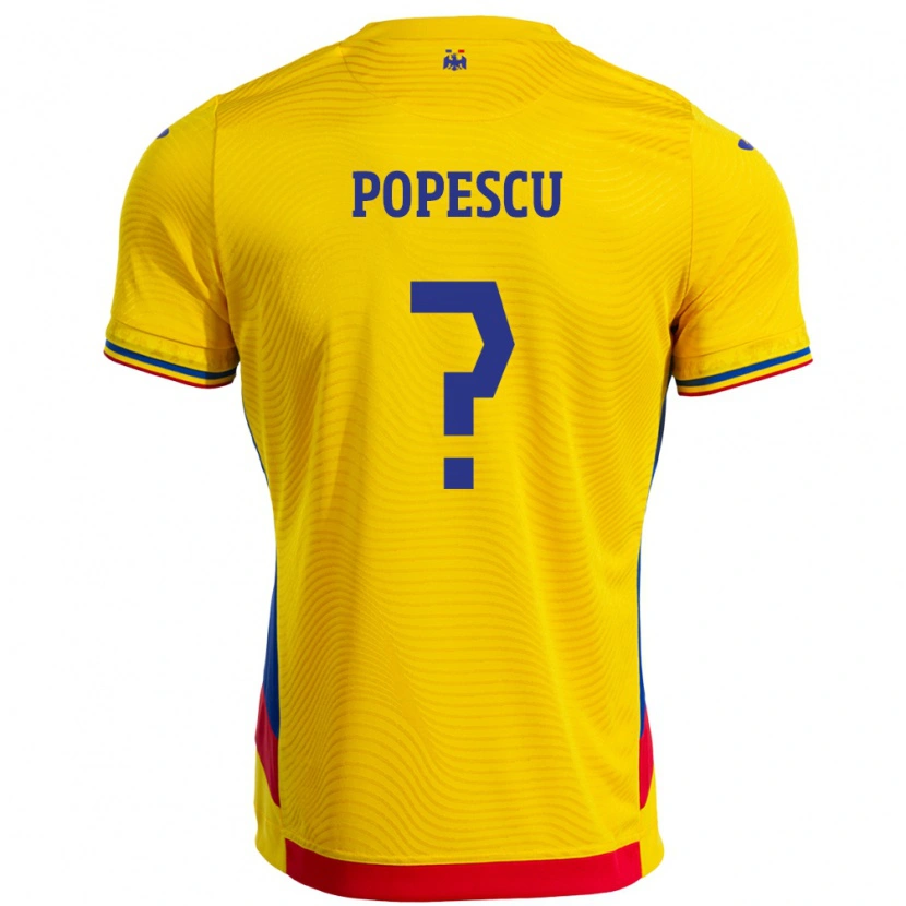 Danxen Enfant Maillot Roumanie Marco Popescu #0 Jaune Tenues Domicile 24-26 T-Shirt