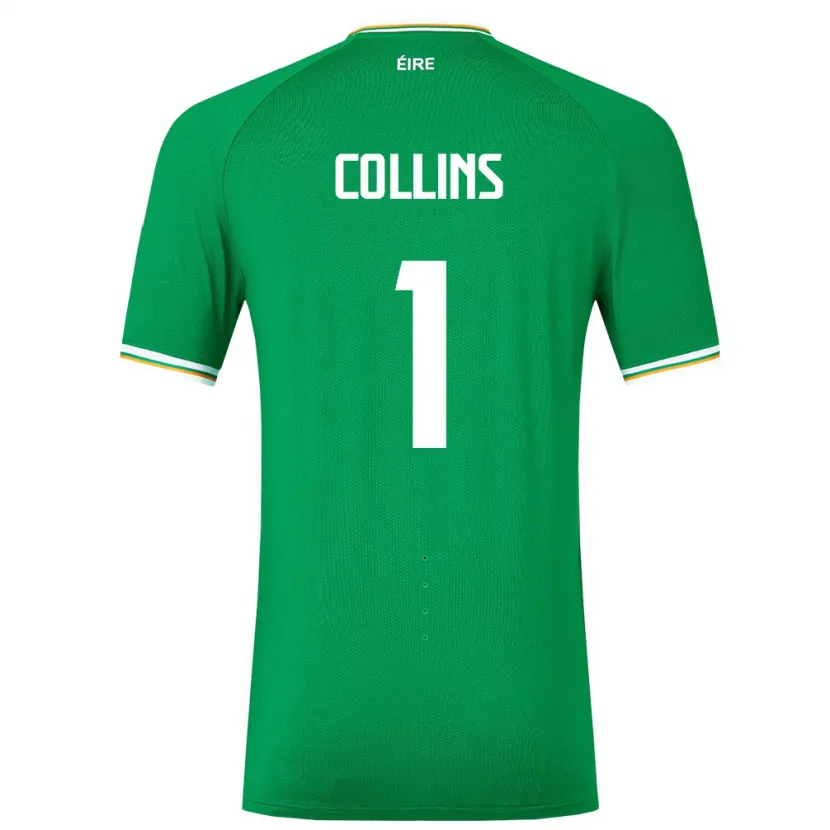 Danxen Enfant Maillot Irlande Joe Collins #1 Vert Tenues Domicile 24-26 T-Shirt